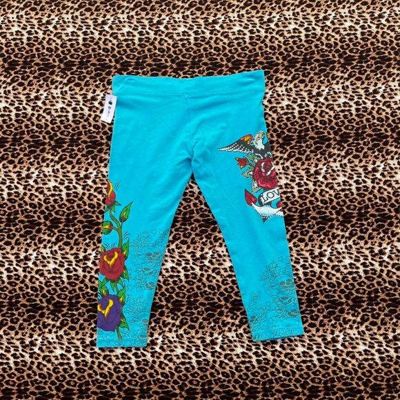 y2k rhinestone turquoise capri leggings - Picture 3 of 7